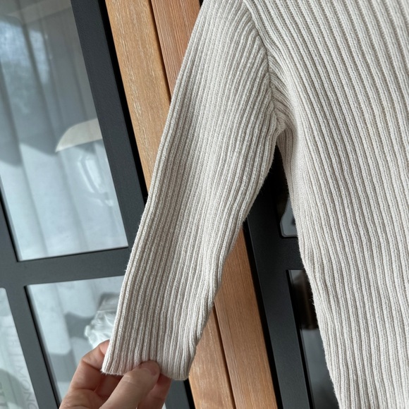 H&M kids cardigan sweater ribbed cotton top button down collar beige toddler - Picture 5 of 7